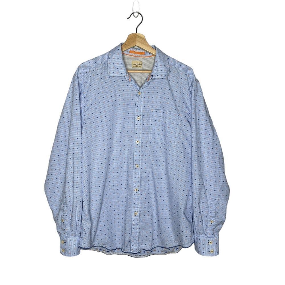 Tommy Bahama Jeans Men's Shirt Blue Orange dotted Long Sleeve Size L